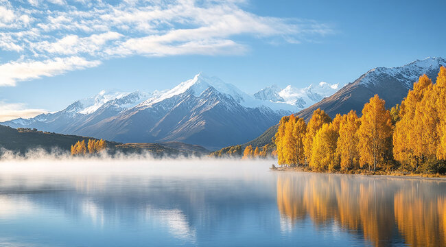 Screensaver for TV or monitor. Beautiful autumn landscape with forest and mountains
