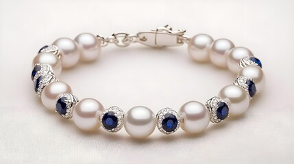 Obraz premium Elegant Pearl Bracelet with Sapphire Accents