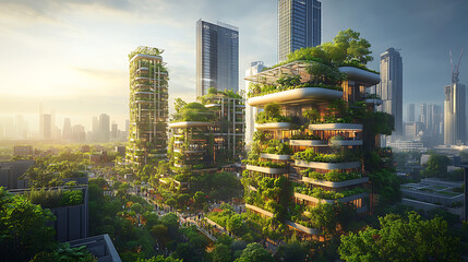 Obraz premium Sustainable Urban Farming: Rooftop Greenhouses and Vertical Farms in the City