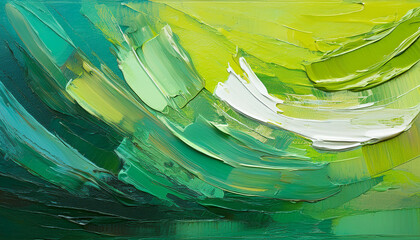 Abstract rough green painting texture, oil brush stroke. Multicolored art background on canvas.