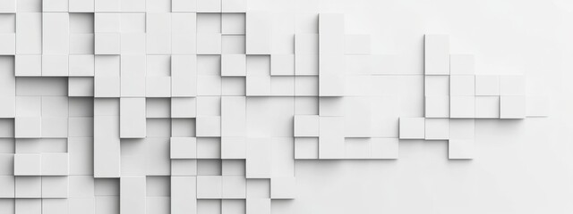 White 3D Squares in Intricate Pattern on a White Background, Minimalist Modern Design with Clean Lines