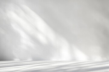 Minimalist White Background with Soft Light and Long Shadows, Empty Space for Product Display or Advertising Design