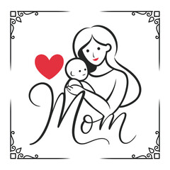 Minimalist Vector Illustration of Mother Holding Child Elegant Silhouette Design