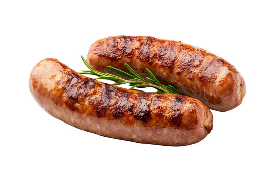 Deliciously grilled sausage with a vibrant rosemary garnish, perfect for barbecues and culinary presentations.