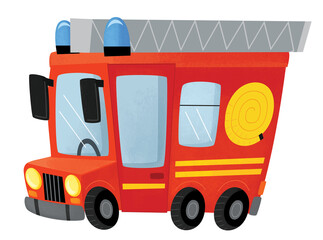 cartoon scene with firetruck fire brigade car heavy duty truck isolated illustration for kids © honeyflavour