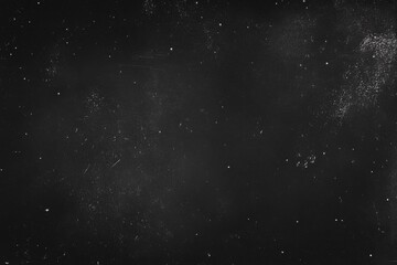 Fototapeta premium Black background with grunge texture, dust, and scratches, creating a dark, gritty, and grainy film effect with a monochrome old movie style. Star-filled night sky.
