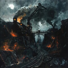 "Nighttime Industrial Rail Yard"