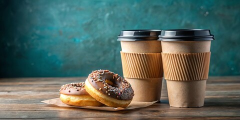 Takeaway coffee and doughnuts for a quick snack, perfect for people on the go