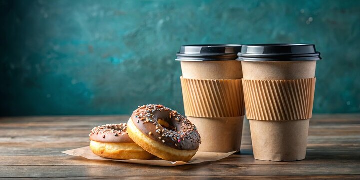Takeaway coffee and doughnuts for a quick snack, perfect for people on the go