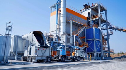 Obraz premium Modern Industrial Processing Plant with Trucks