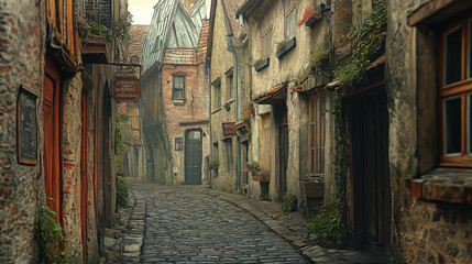 Fototapeta premium 石畳の街の路地裏