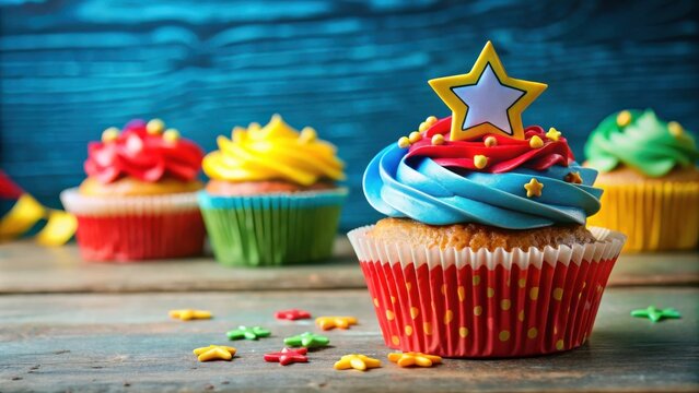 Colorful superhero themed cupcake for a vibrant birthday celebration