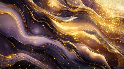 Obraz premium A stunning abstract background featuring flowing waves of gold and purple hues, creating a sense of luxury and elegance.