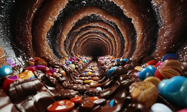 Endless Tunnel of Chocolate and Candies in a Sweet Wonderland - 4K Video Stock