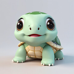 Fototapeta premium 3D cute adorable happy funny turtle 3D cartoon on light grey background