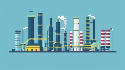 Fototapeta premium Modern Industrial Plant Illustration on Clear Sky