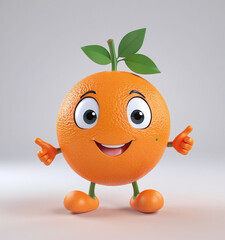 3D orange oranges character mascot fruit character, smile, fun, happy, isolated in light and clean background