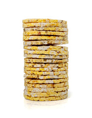 Puffed Corn Cake Isolated, Corn Diet Bread with Fragrant Herbs and Spices, Waffle with Corns, Rice, Cereal Snack
