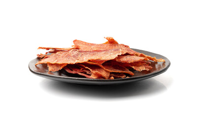 Meat Jerky Isolated, Dry Salted Chicken Slices, Small Pieces of Dehydrated Beef, Beer Snacks, Dried Pork