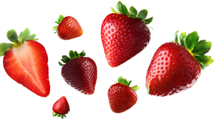 strawberries like the furthest, some are split, isolated on transparent background