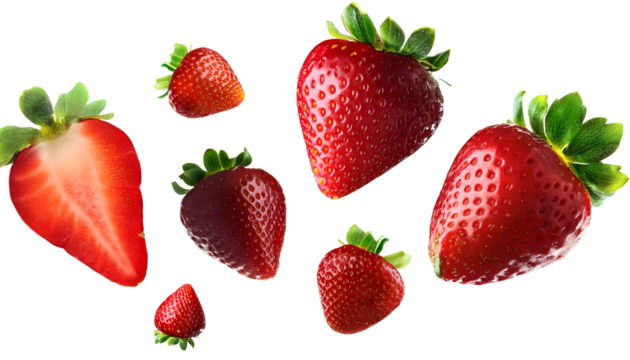 strawberries like the furthest, some are split, isolated on transparent background - Powered by Adobe