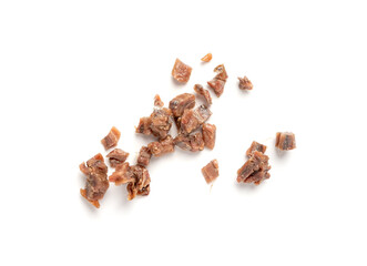 Finely chopped anchovy fillet, marinated fish, traditional salted anchovy in oil on white