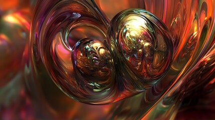 Abstract 3D Rendered Background with Swirling Liquid and Glowing Orbs