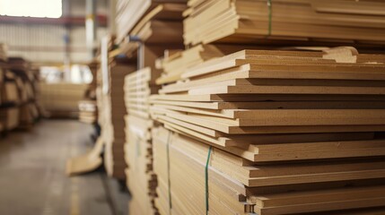 Obraz premium Stacks of Lumber in Woodworking Warehouse