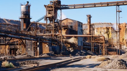 Fototapeta premium Rusted Industrial Facility in Desert Landscape