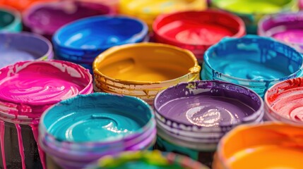 Vibrant Paint Cans in Various Colors