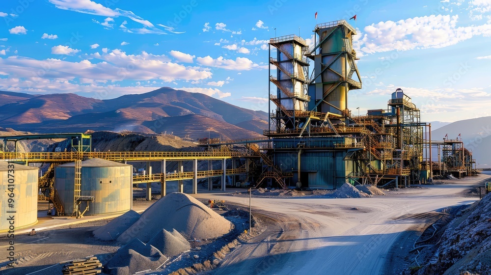 Poster Industrial Plant in Mountainous Landscape