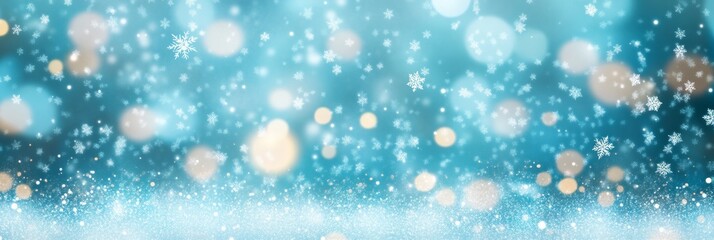 An abstract illustration of a winter wonderland with sparkling snowflakes and a soft, diffused light