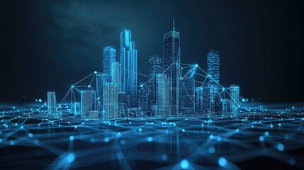 online smart digital city illustration connect network  futuristic line