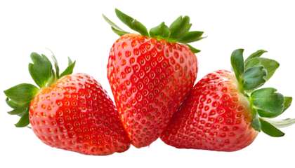strawberry close up, fresh organic strawberries isolated on transparent background