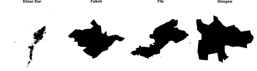 Eilean Siar, Falkirk, Fife, Glasgow outline maps
