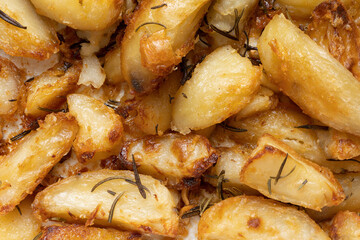 crispy roasted potato wedges food background