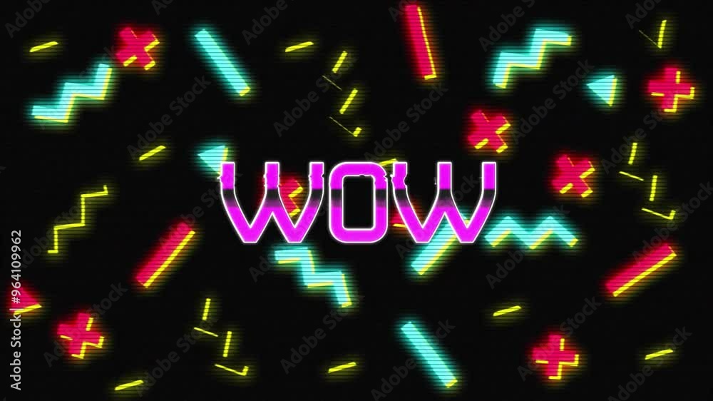 Canvas Prints Animation of wow text over colourful shapes on black background