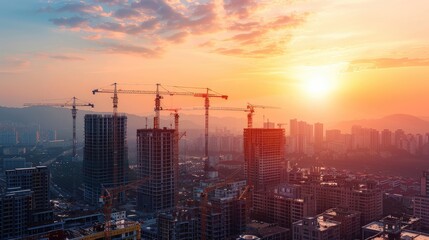 Fototapeta premium Urban Construction at Sunset