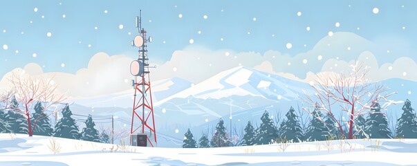 Obraz premium Snowy Mountain Landscape with Communication Tower