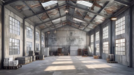 Sunlit Industrial Warehouse Interior