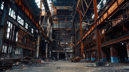 Abandoned Factory Interior with Dramatic Lighting