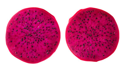 Red dragon fruit slice isolated on transparent background.