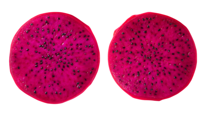 Red dragon fruit slice isolated on transparent background.