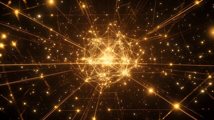 Fototapeta premium Abstract Golden Lines and Glowing Dots Technology Background