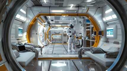 Futuristic Space Station Interior with Astronaut