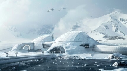 Futuristic Polar Research Station in Snowy Landscape