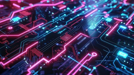Obraz premium Futuristic Neon Circuit Board