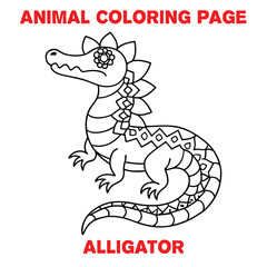 Cute alligator outline art illustration coloring page book for kids