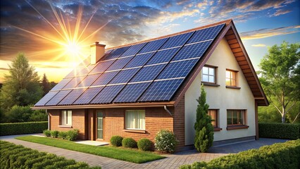 House with solar panels on roof as alternative energy source