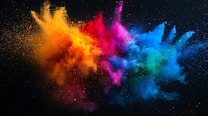 Vibrant Explosion of Colorful Powder on Black Background
